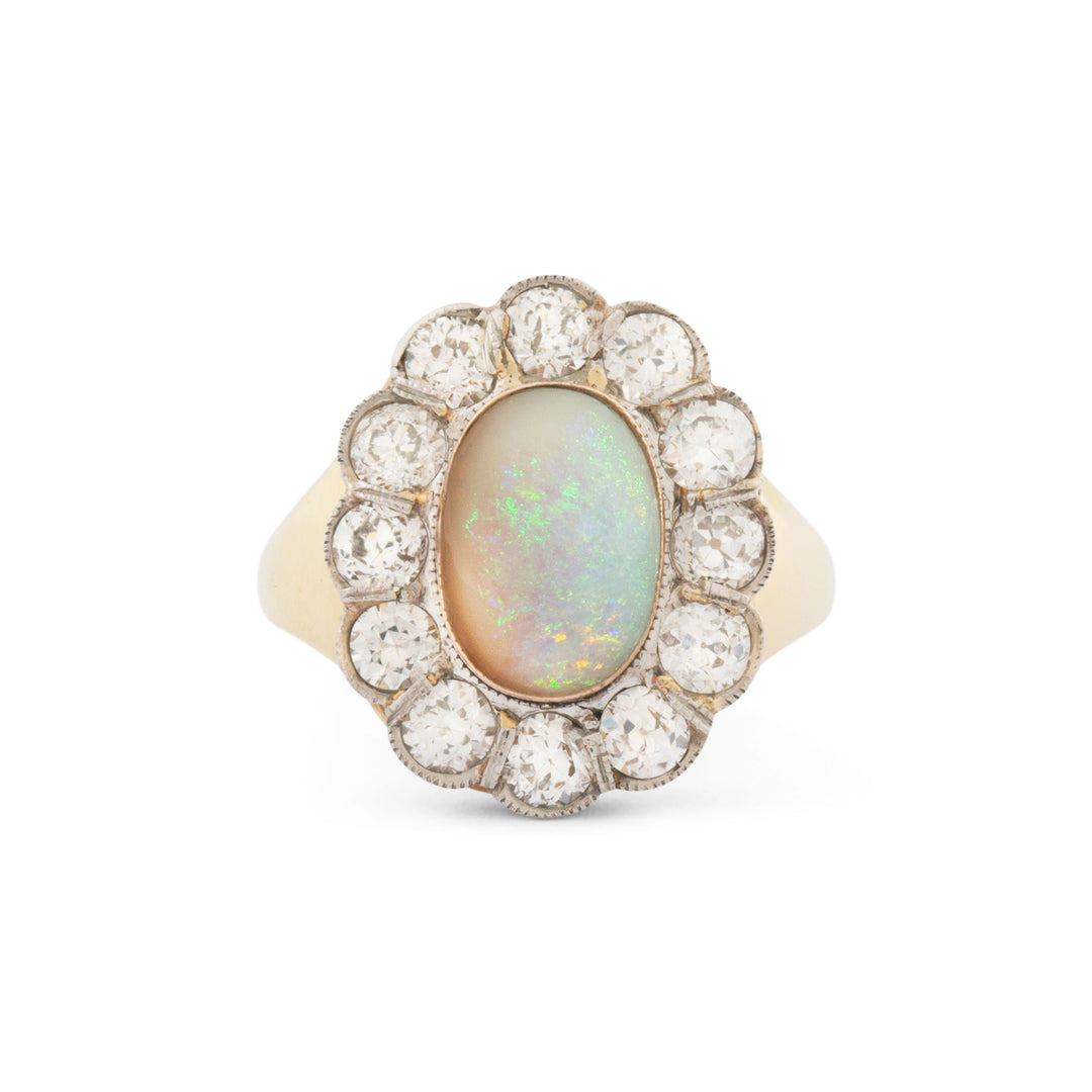 Opal And Diamond 18k Gold Cluster Ring
