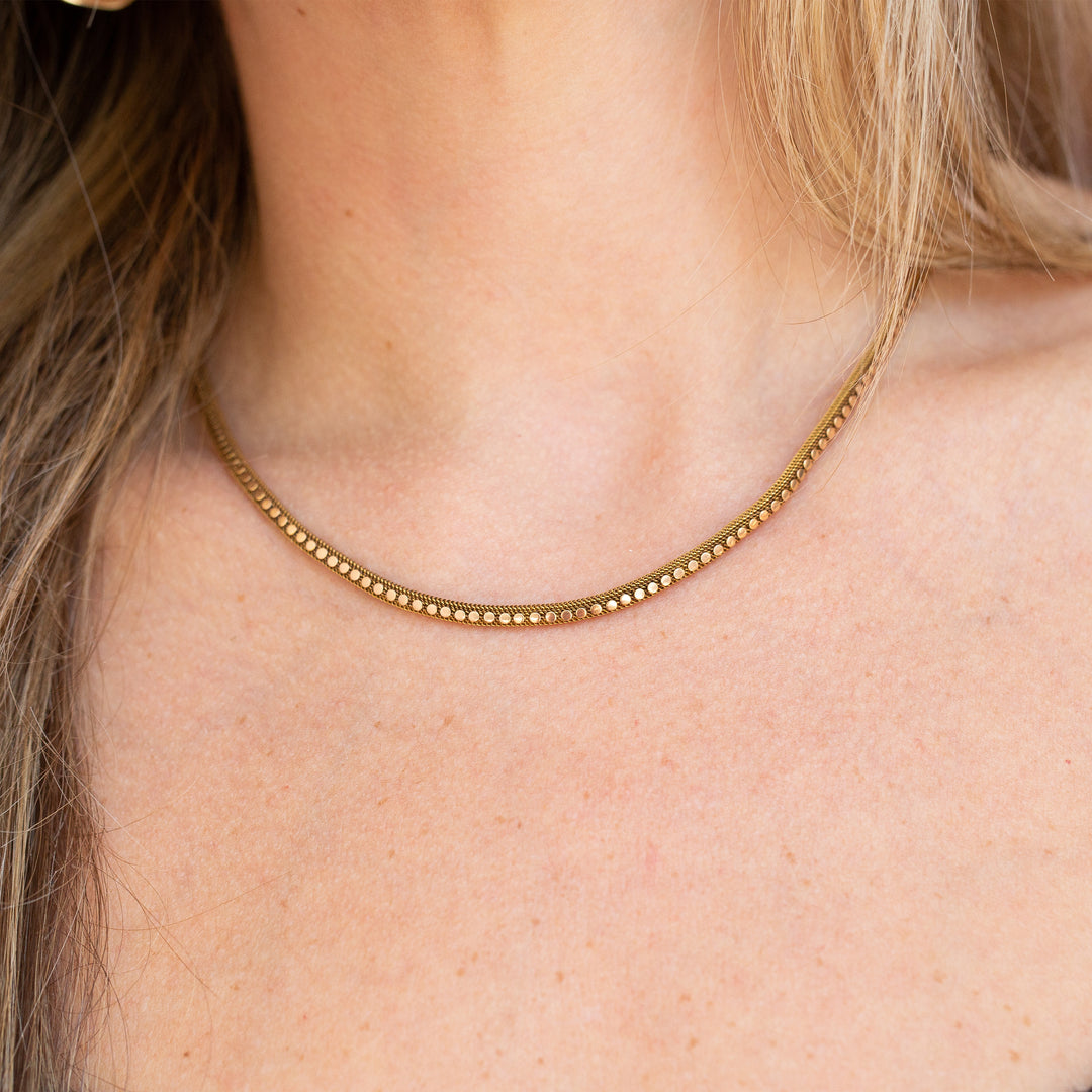 Victorian 18K Gold Mesh and Dot Chain Necklace