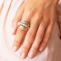 Retro Diamond, 18K Gold, and Platinum Bombe Cocktail Ring
