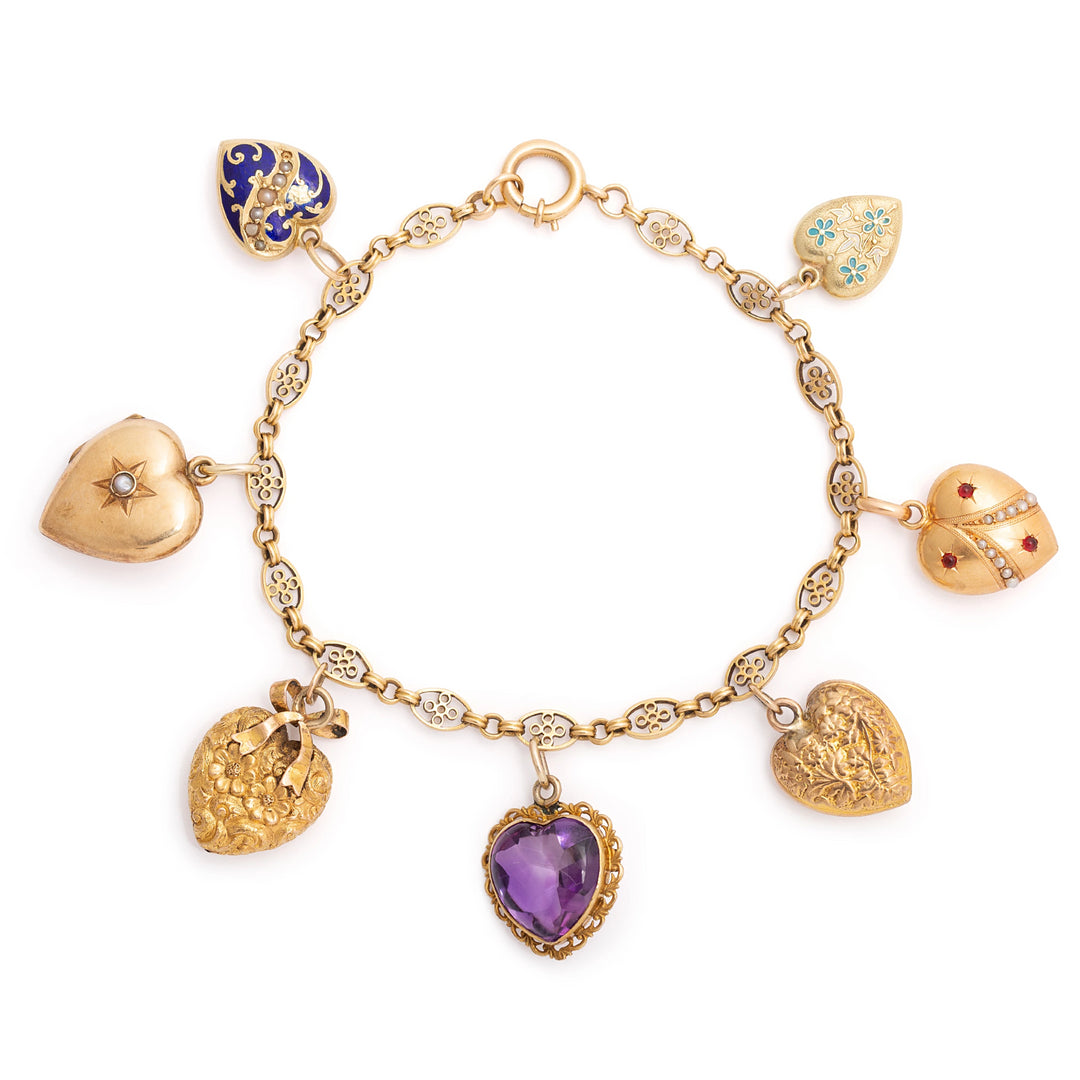 Victorian Gold Heart Charm Bracelet