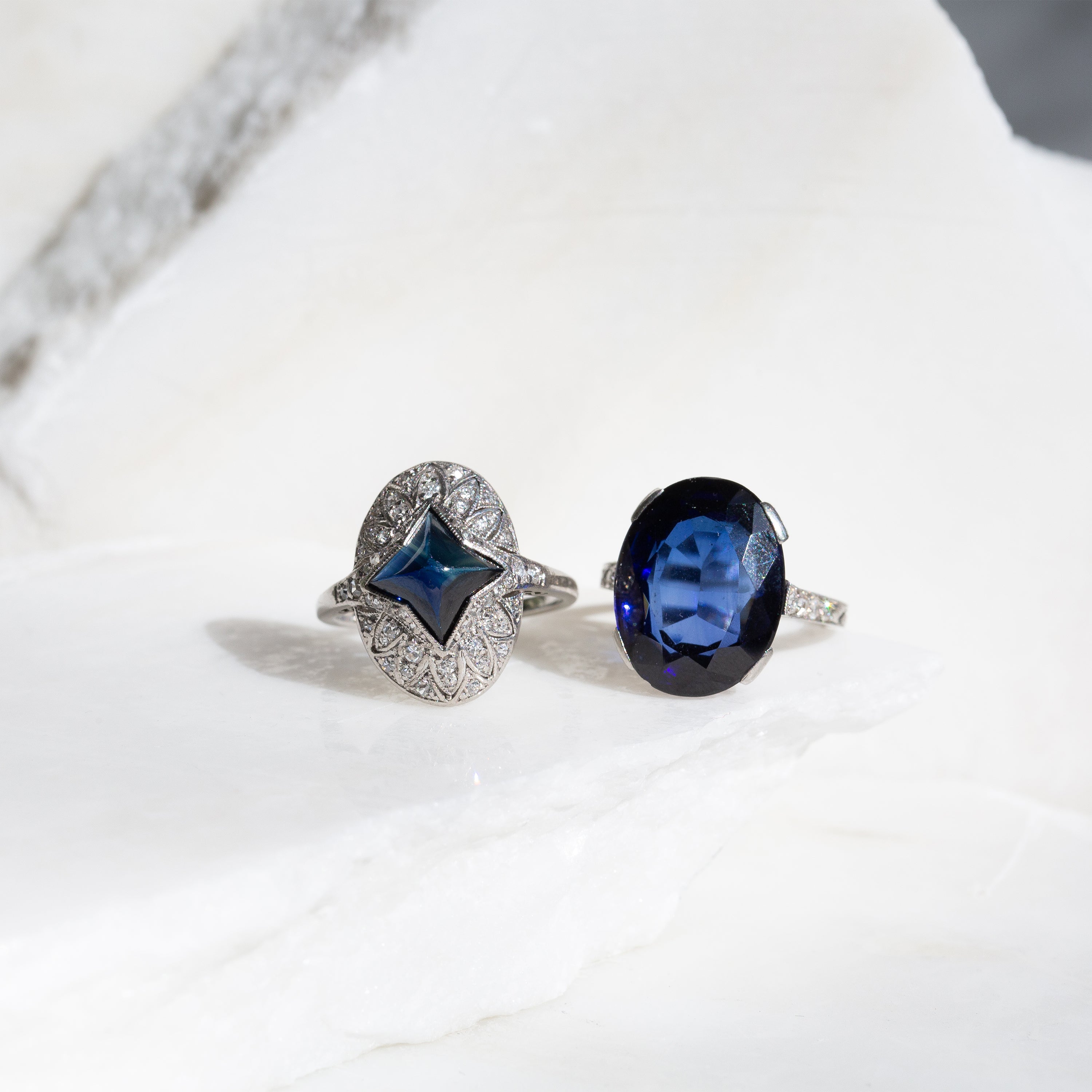 Art Deco Synthetic Sapphire and Diamond Platinum Ring