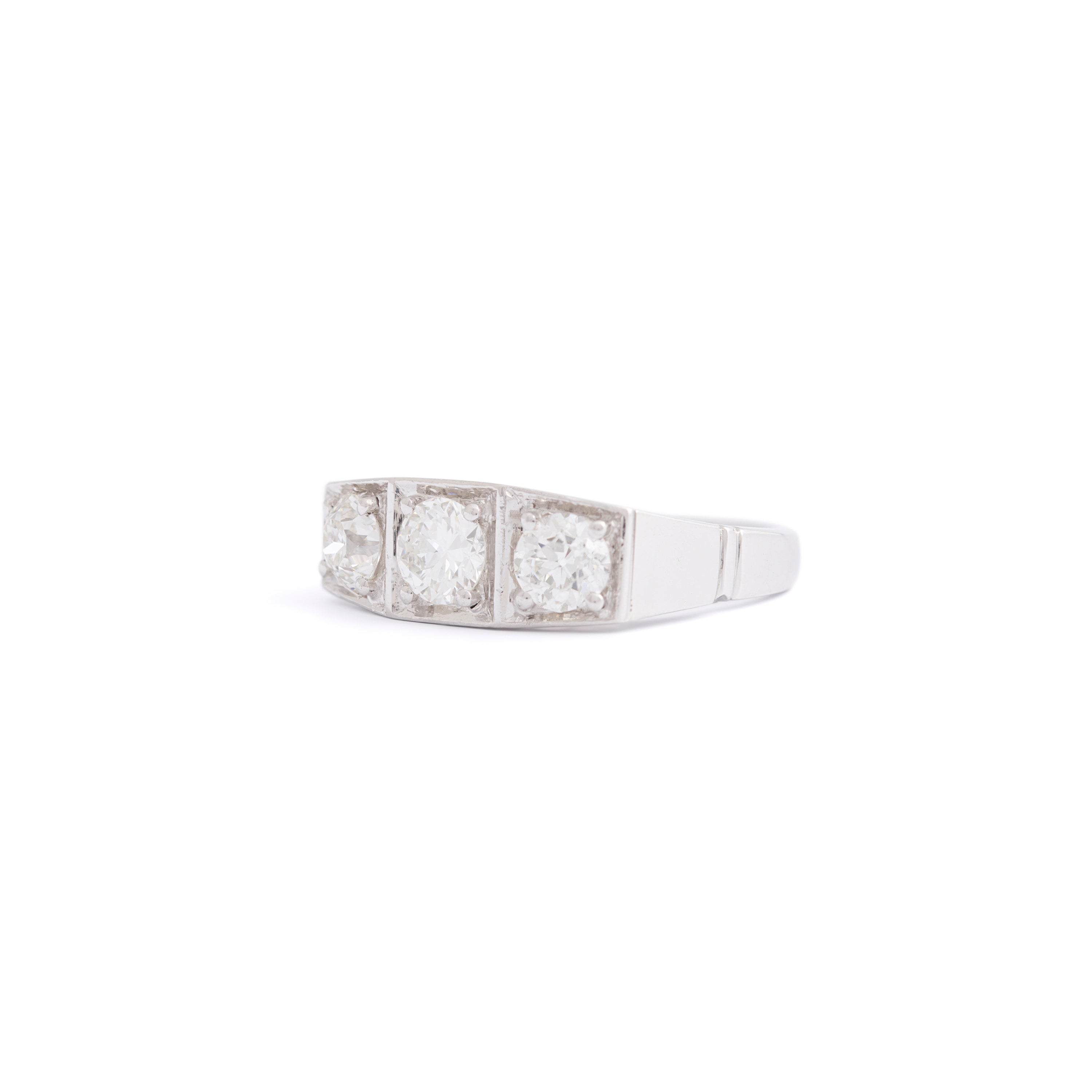 Art Deco 3-Stone Old European Cut Diamond and Platinum Ring