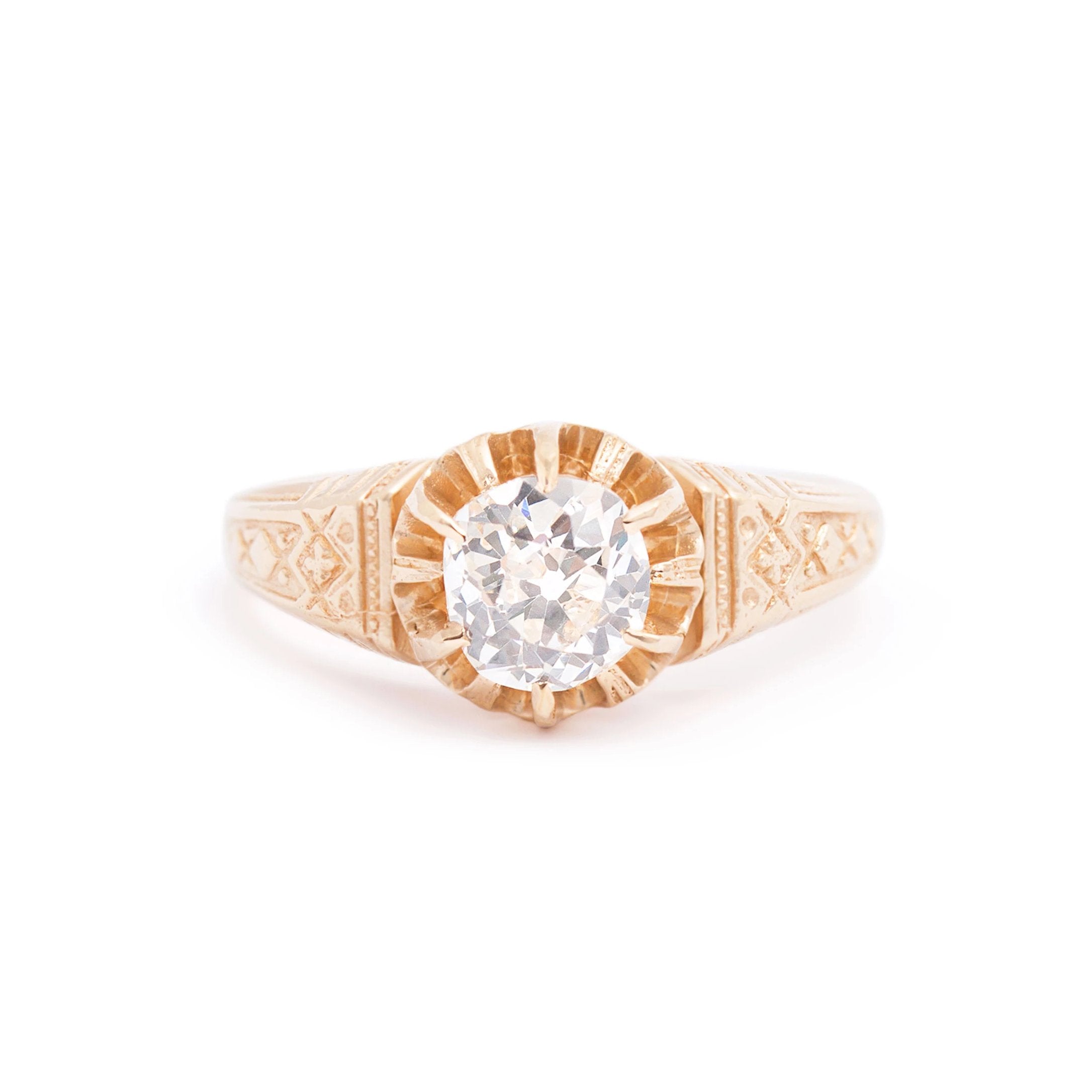 Victorian 0.85 Carat Old Mine Cut Diamond and 14k Gold Ring