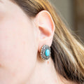 Victorian Turquoise and Diamond Cluster Silver and 14k Gold Earrings