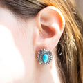 Victorian Turquoise and Diamond Cluster Silver and 14k Gold Earrings