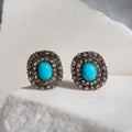 Victorian Turquoise and Diamond Cluster Silver and 14k Gold Earrings