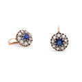 Victorian Sapphire and Rose Cut Diamond 18K Gold Cluster Earrings