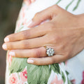 Austrian Old Mine Cut Diamond, Silver, and 14k Gold Cluster Ring