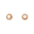 Pearl And Rose Cut Diamond Cluster 14k Gold Earrings