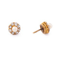 Pearl And Rose Cut Diamond Cluster 14k Gold Earrings