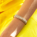 Victorian Diamond and Pearl 14k Gold Bangle Bracelet