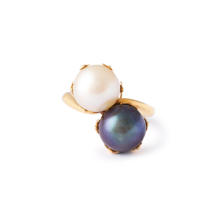 Toi et Moi Double Pearl And 14k Gold Ring