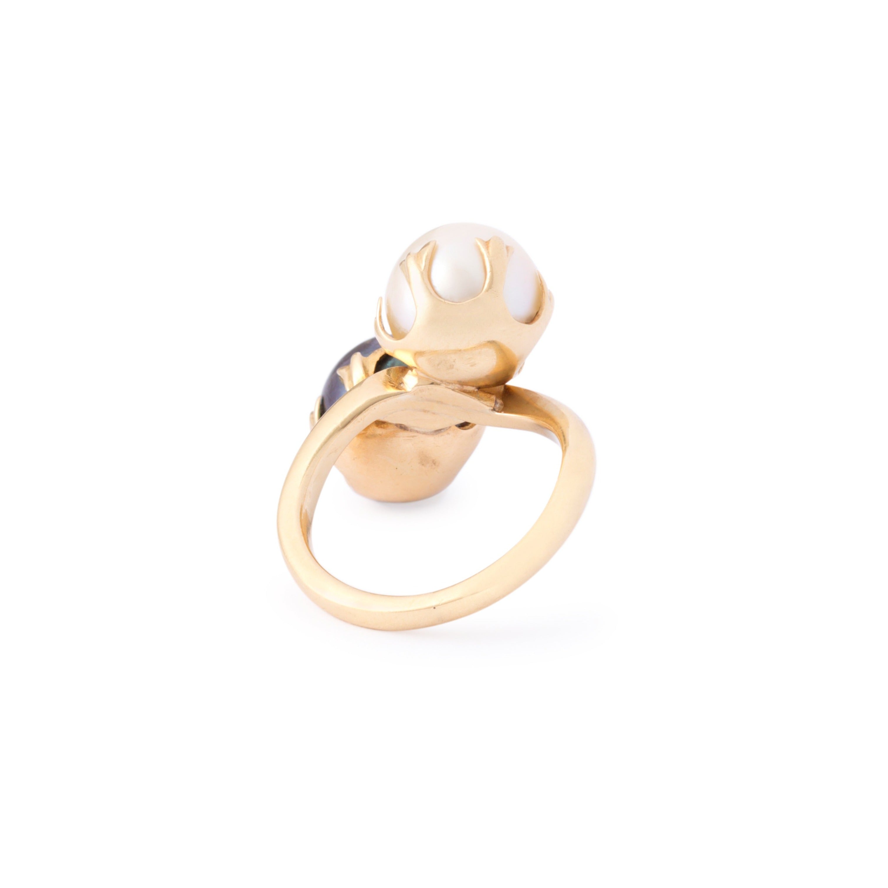Toi et Moi Double Pearl And 14k Gold Ring