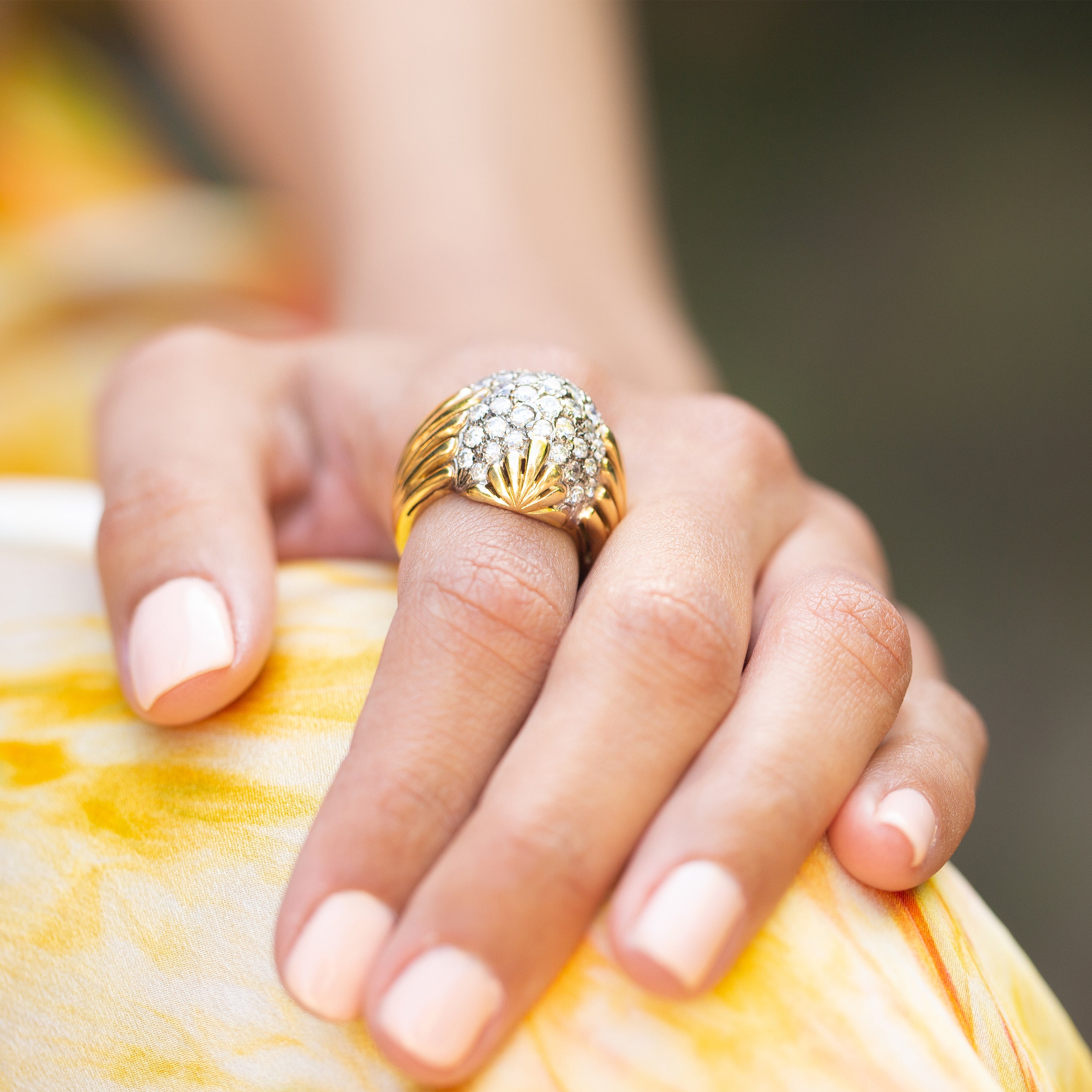 Diamond Pavé, 18k Gold, and Platinum Bombe Cocktail Ring