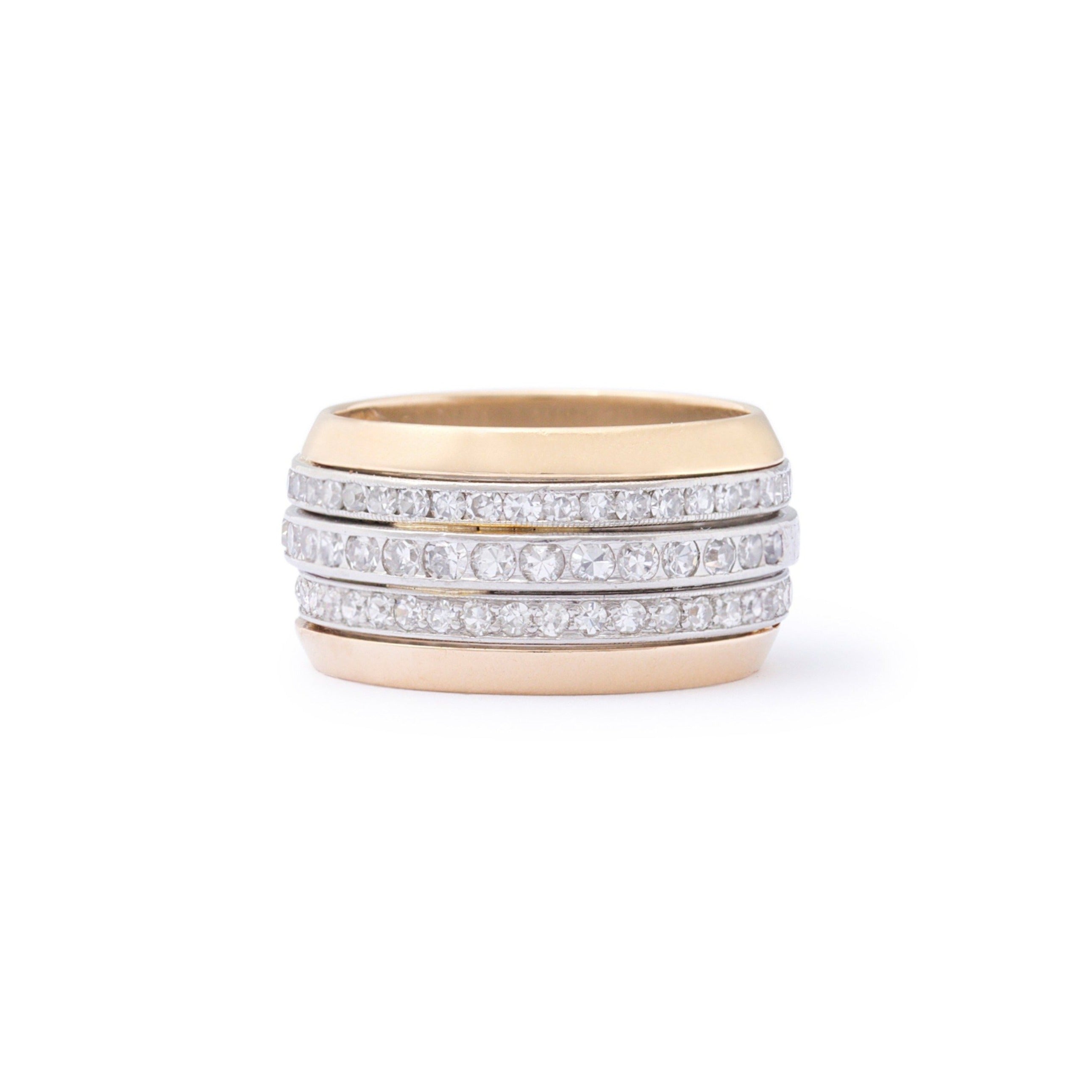 Three Row Diamond, Platinum, and 18k Gold Ring