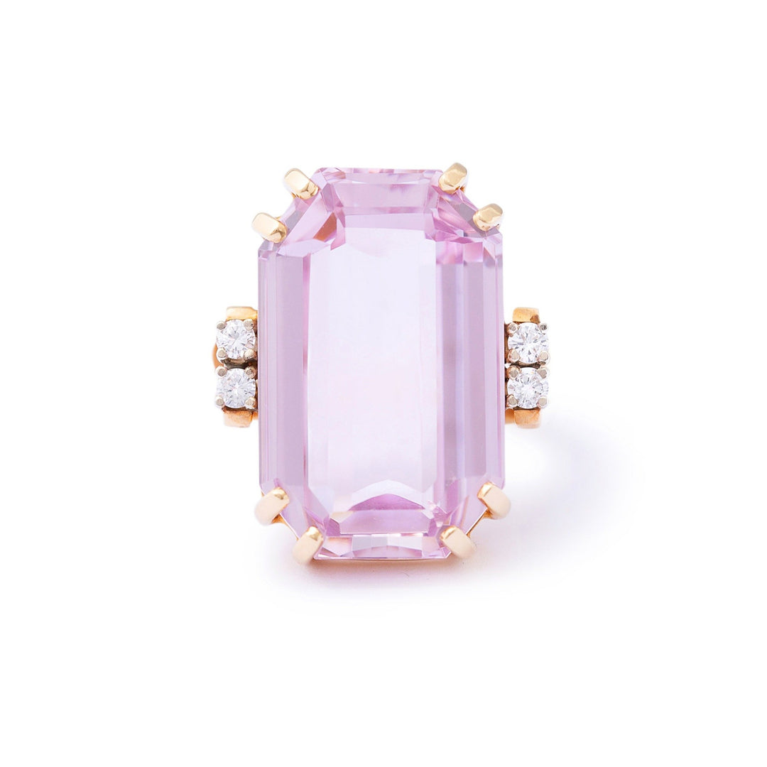 Large Kunzite and Diamond 14k Gold Cocktail Ring