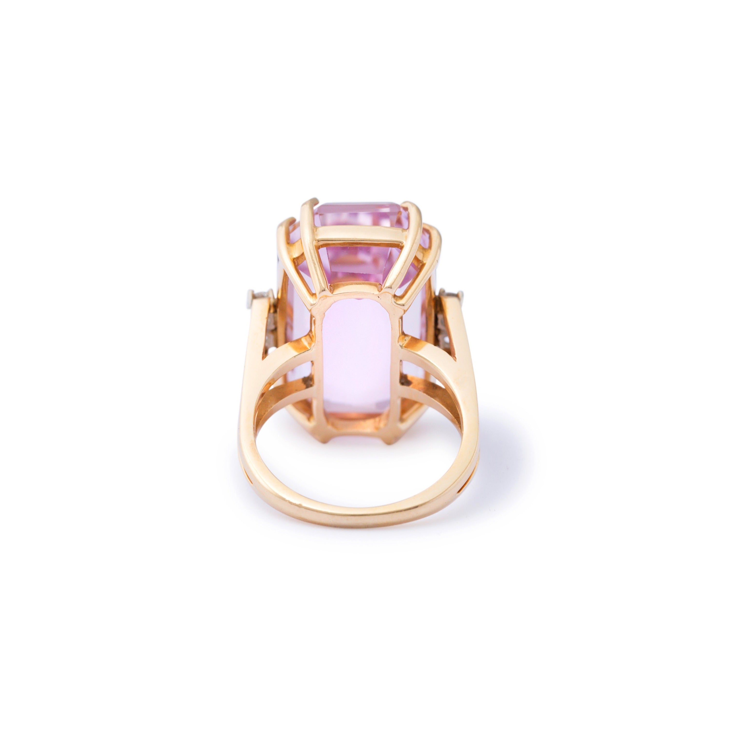 Large Kunzite and Diamond 14k Gold Cocktail Ring