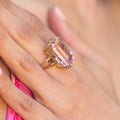 Large Kunzite and Diamond 14k Gold Cocktail Ring