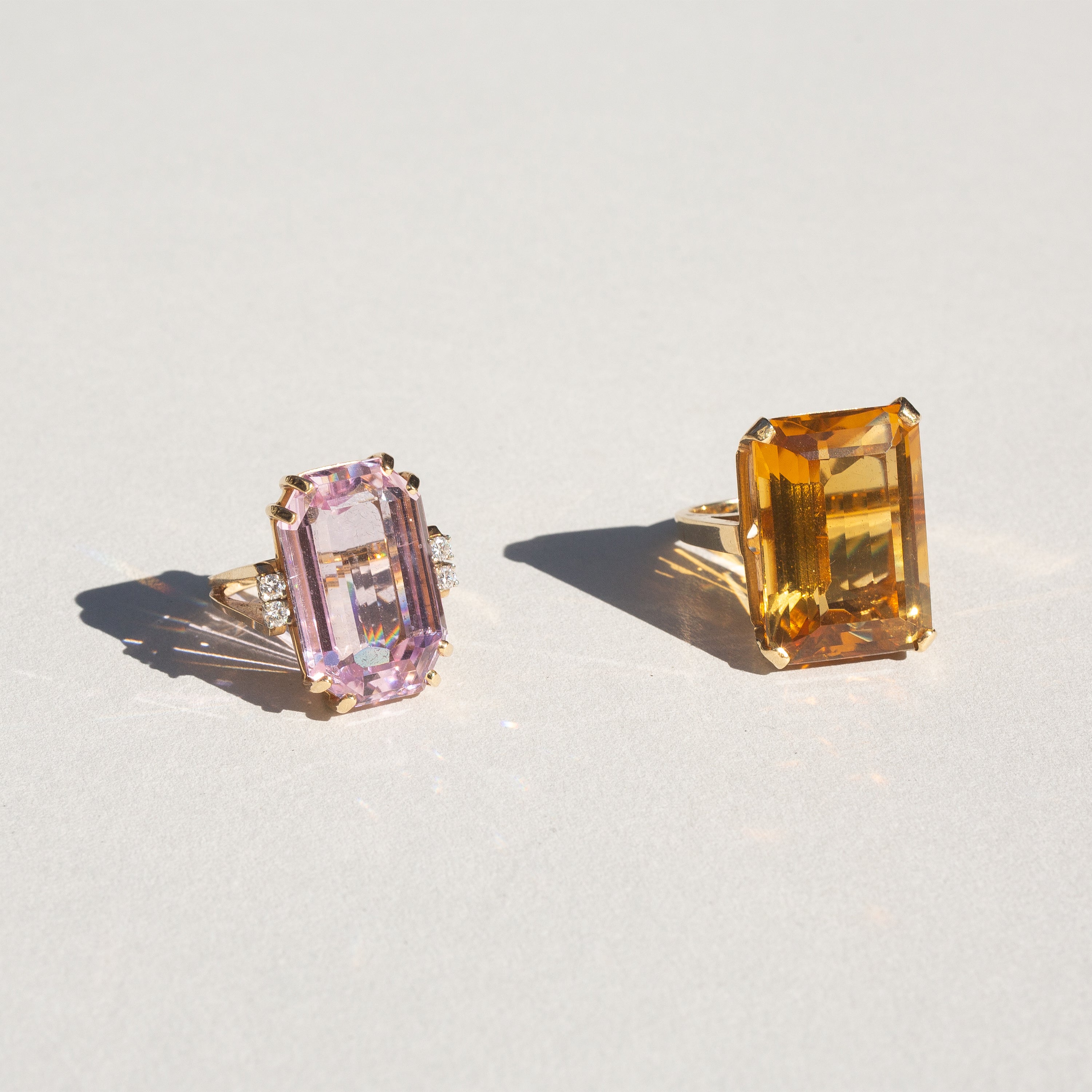 Large Kunzite and Diamond 14k Gold Cocktail Ring