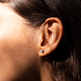 Old Mine Cut Diamond, Platinum, and 14k Gold Stud Earrings