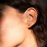 Old Mine Cut Diamond, Platinum, and 14k Gold Stud Earrings