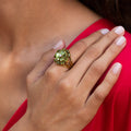 Peridot Floral Cluster, Diamond, and 18k Gold Ring