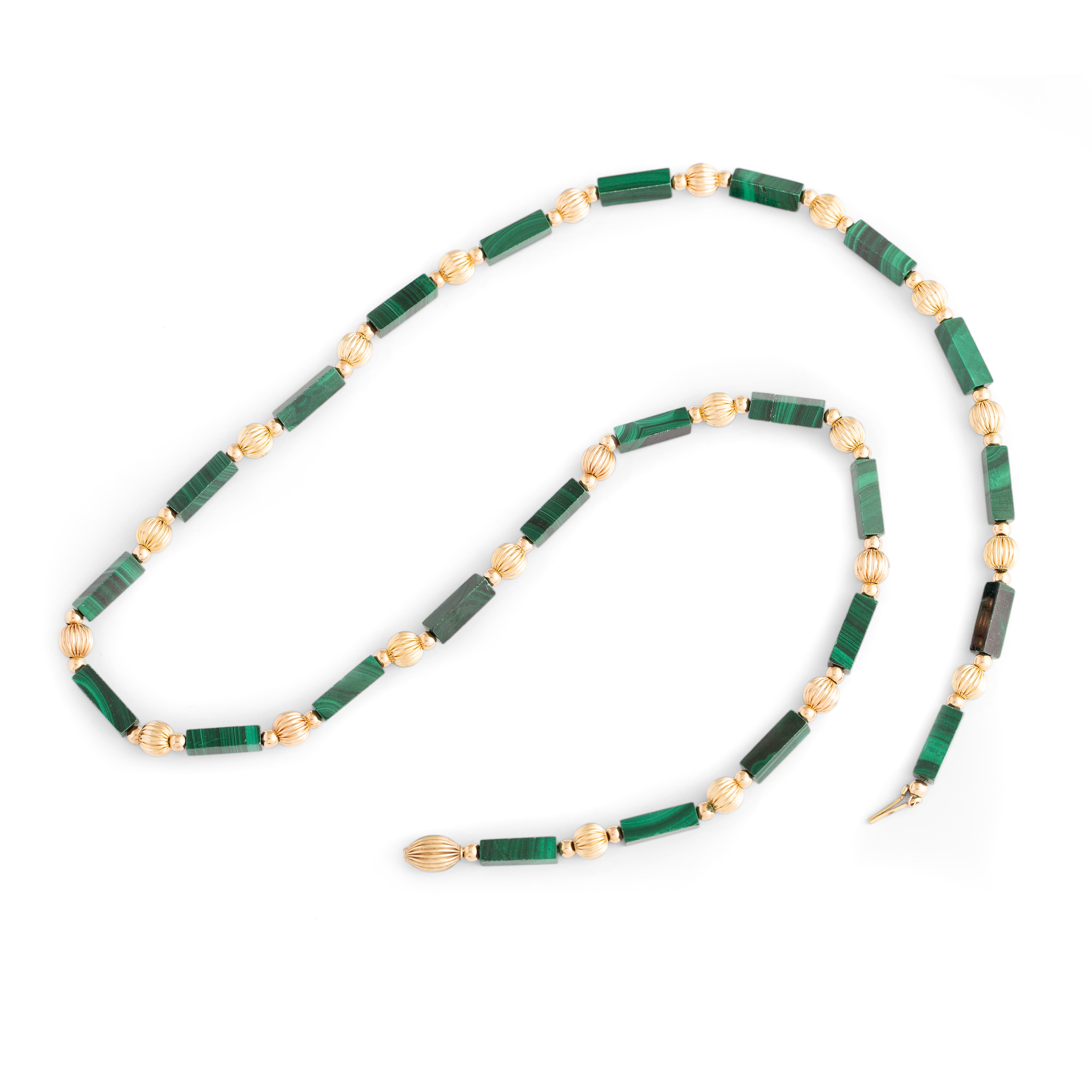 Malachite and 14k Gold 22" Beaded Necklace