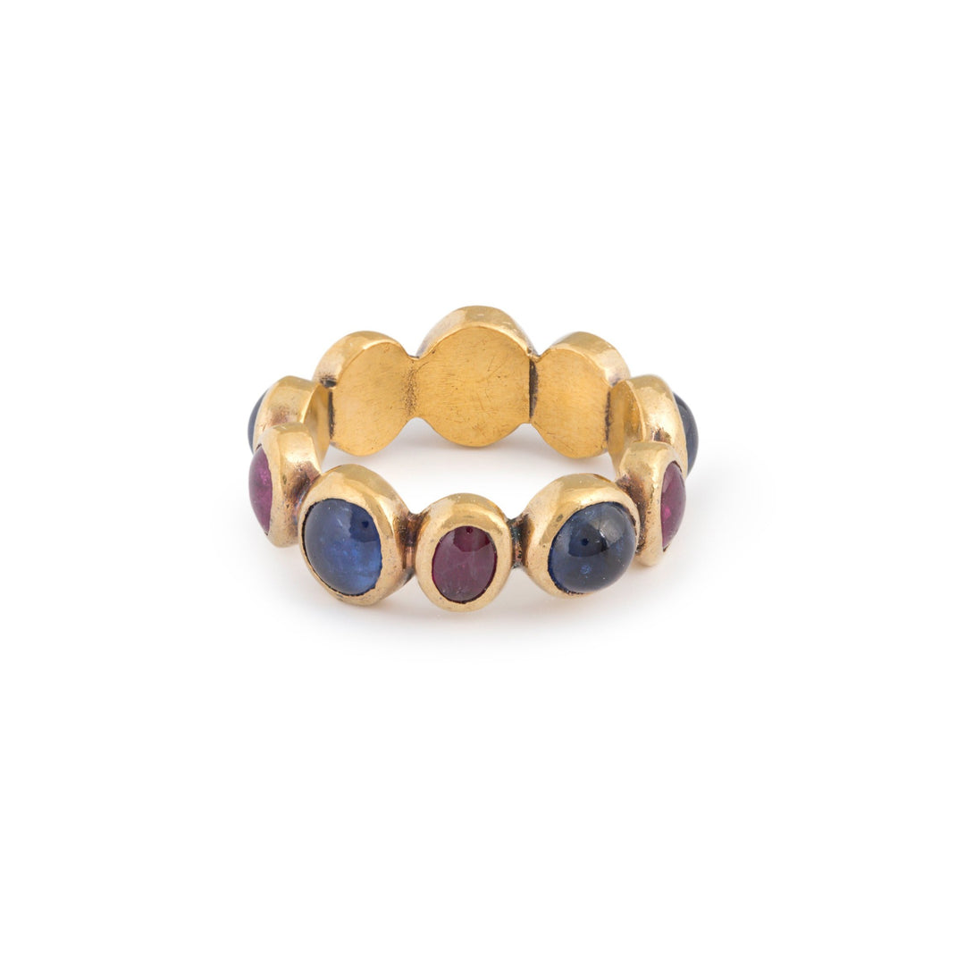 Ruby and Sapphire Cabochon 14k Gold Band