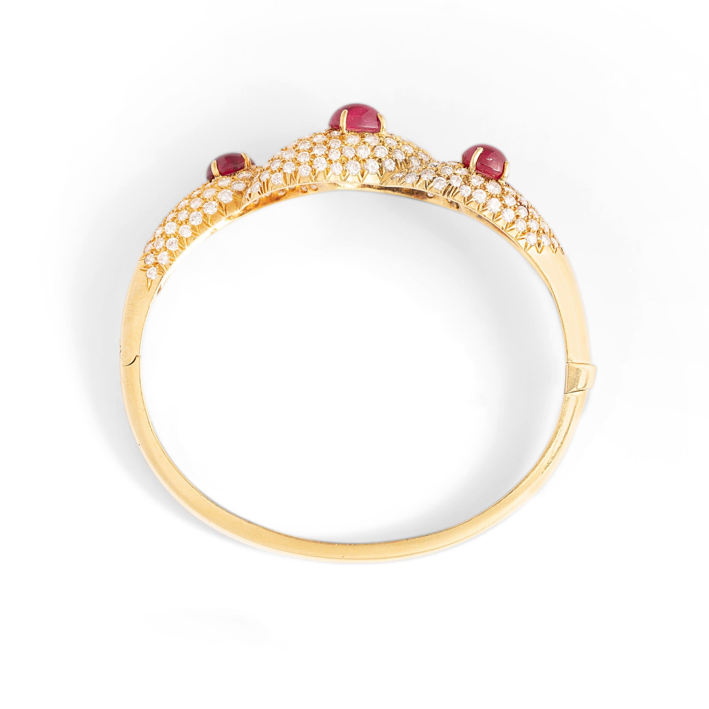 Italian Diamond, Ruby, and 18k Gold Bangle Bracelet