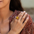 Citrine and Stepped 14k Gold Ring