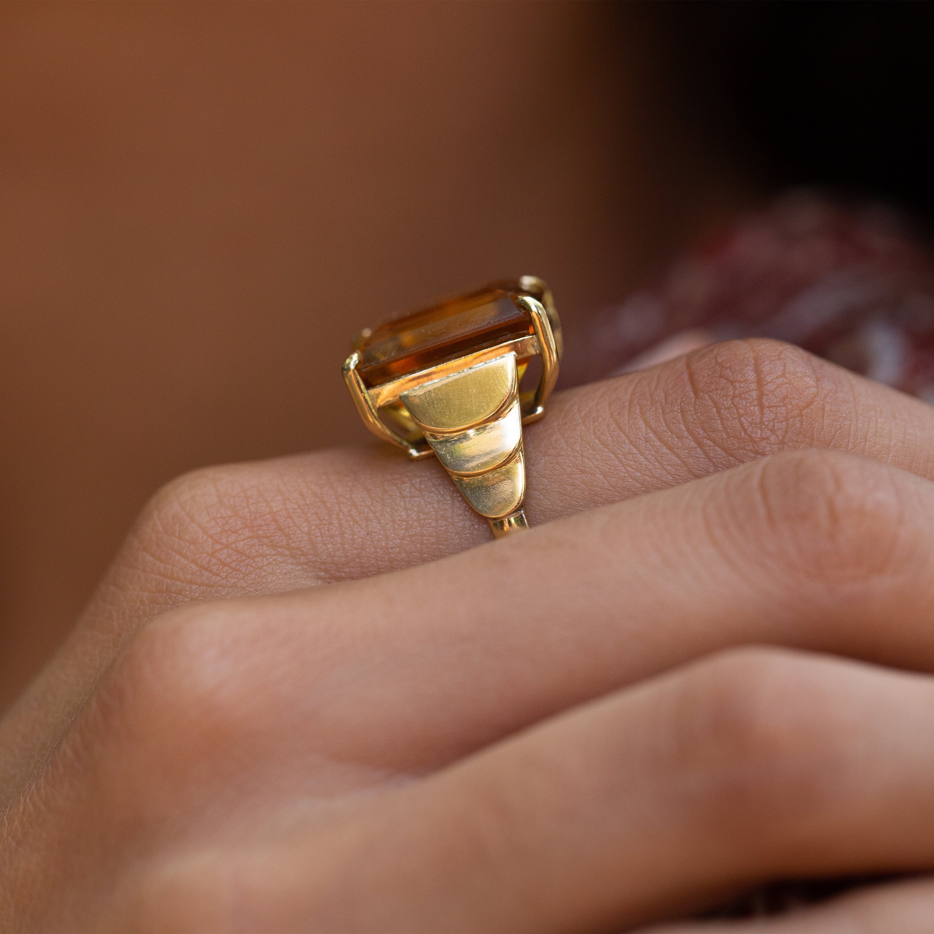 Citrine and Stepped 14k Gold Ring