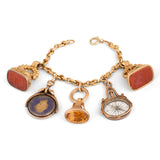 Victorian Citrine, Carnelian, and 14k Gold Fob Charm Bracelet