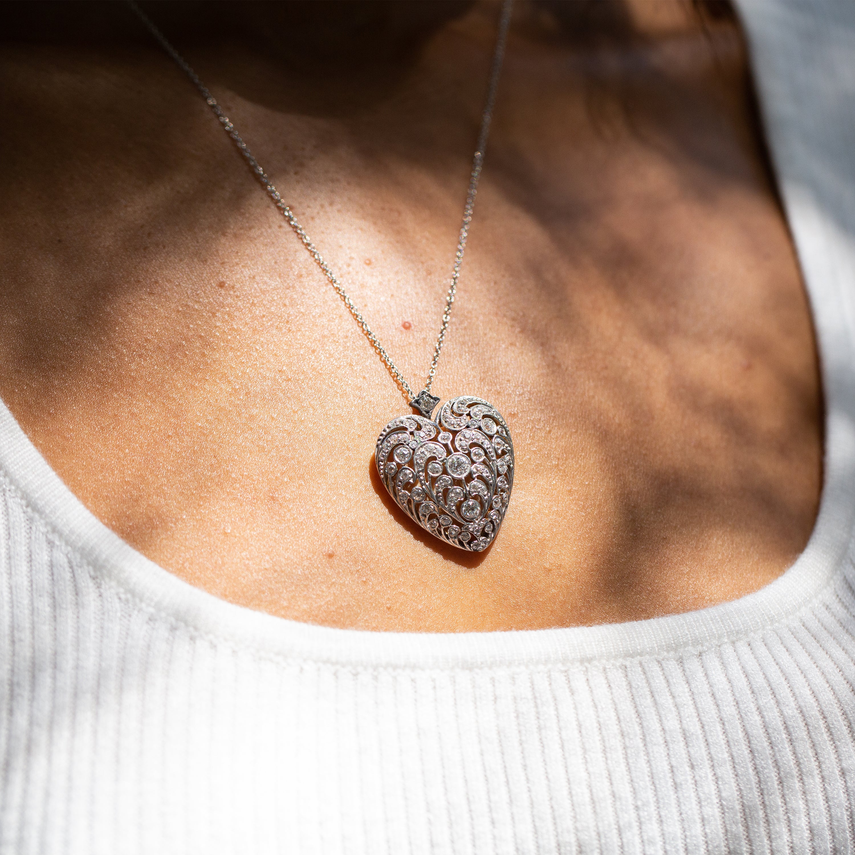 Edwardian Diamond And Platinum-Topped Gold Heart Pendant