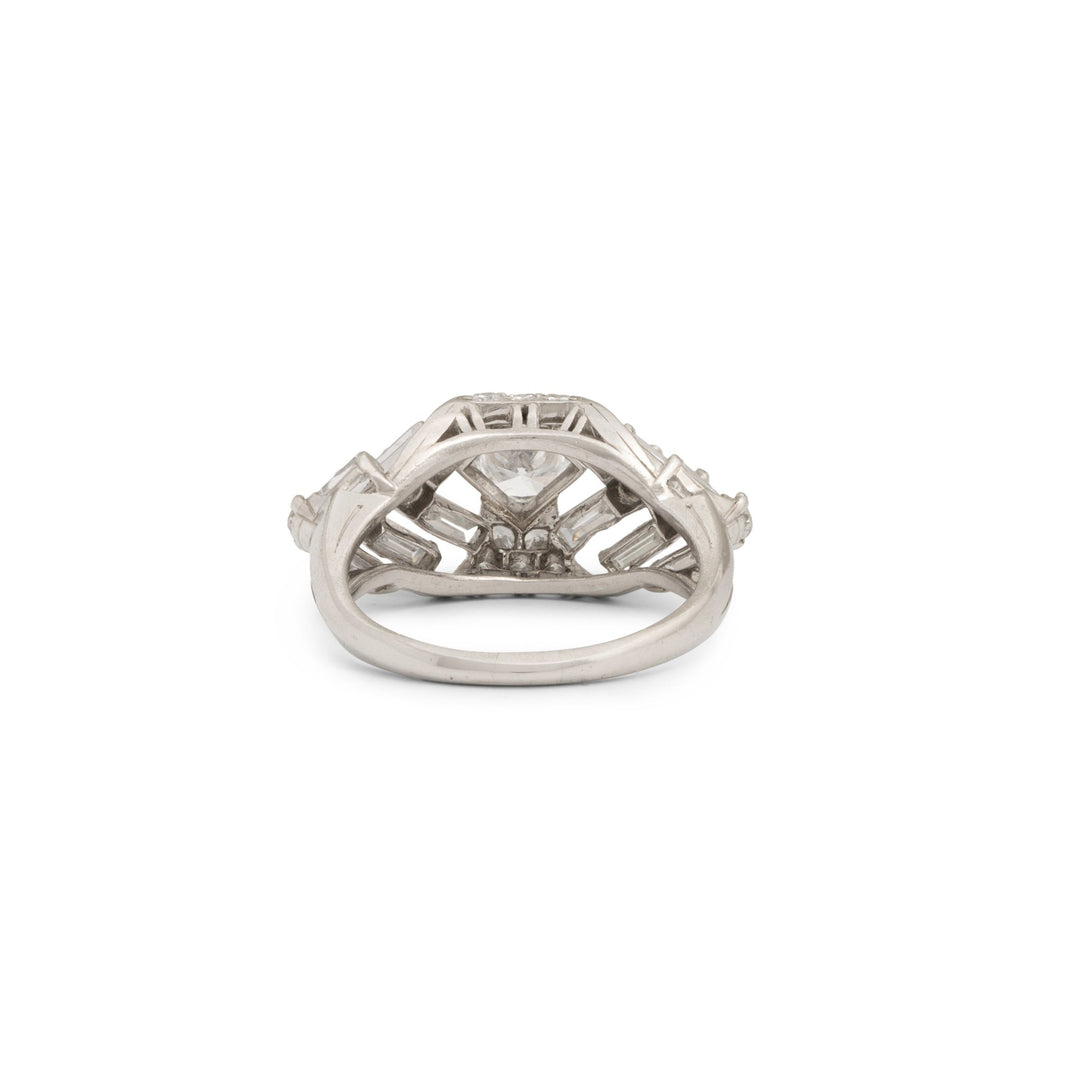 1950s Round and Baguette Diamond Platinum Ring