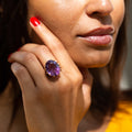 Large Oval Amethyst and 14k Gold Cocktail Ring