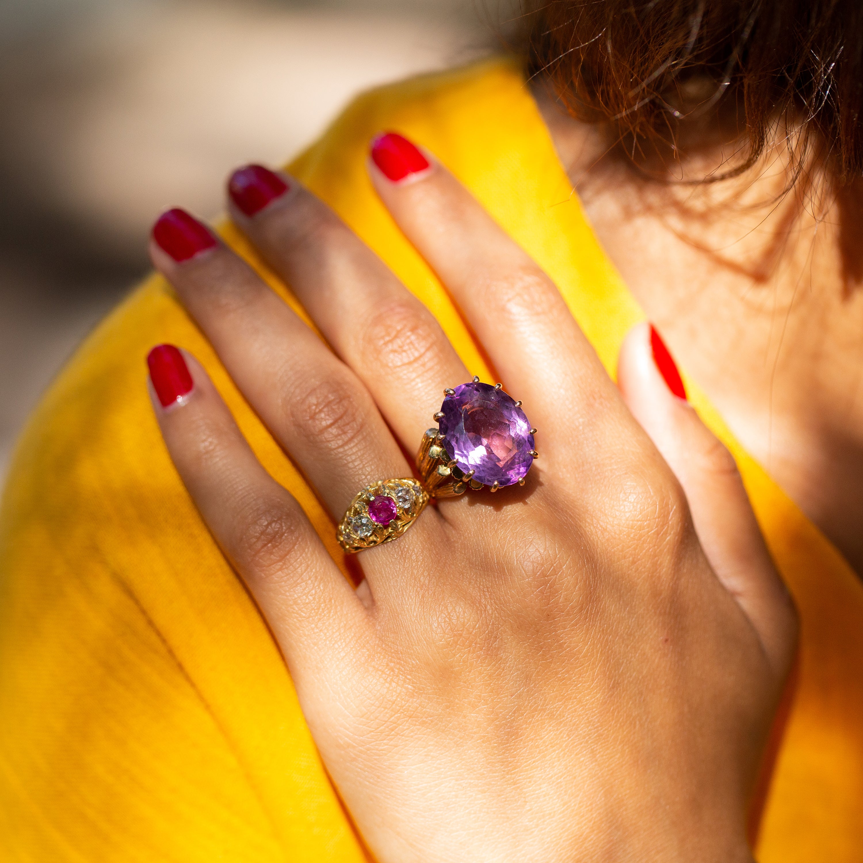 Large Oval Amethyst and 14k Gold Cocktail Ring