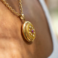 French Victorian Ruby and Pearl 18K Gold Locket Necklace