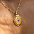 French Victorian Ruby and Pearl 18K Gold Locket Necklace