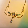 Art Nouveau Aquamarine, Pearl, Diamond, and Enamel 14k Gold Necklace