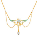 Art Nouveau Aquamarine, Pearl, Diamond, and Enamel 14k Gold Necklace