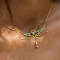 Art Nouveau Aquamarine, Pearl, Diamond, and Enamel 14k Gold Necklace