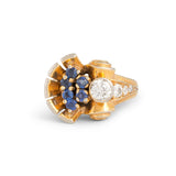 Retro Diamond, Sapphire, 14k Gold Spray Ring