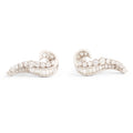 1950s Round and Baguette Cut Diamond and Platinum Scroll Earrings