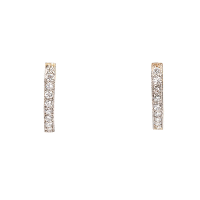 Early 20th Century Diamond, Platinum, and 18K Gold Curved Bar Earrings