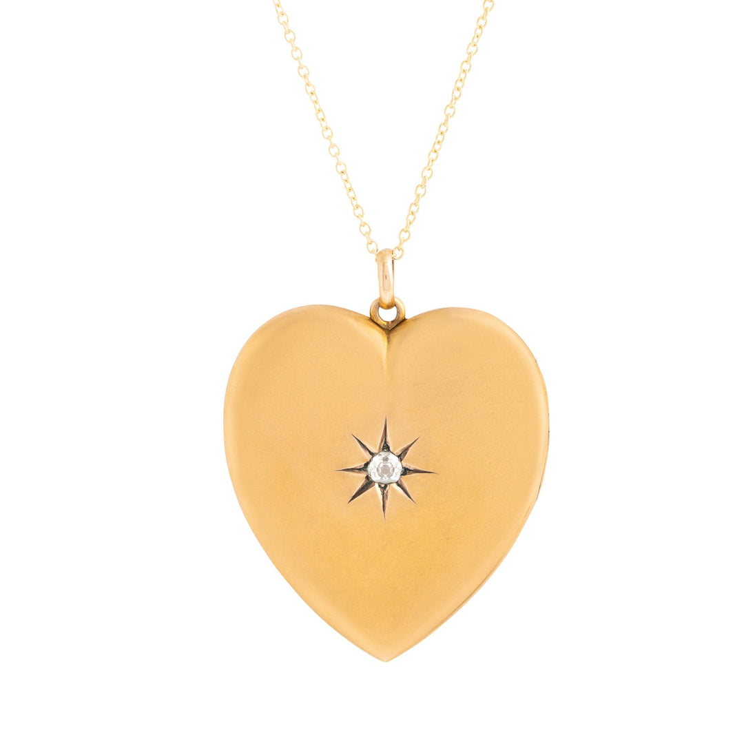 Victorian Diamond and 10k Gold Heart Large Locket