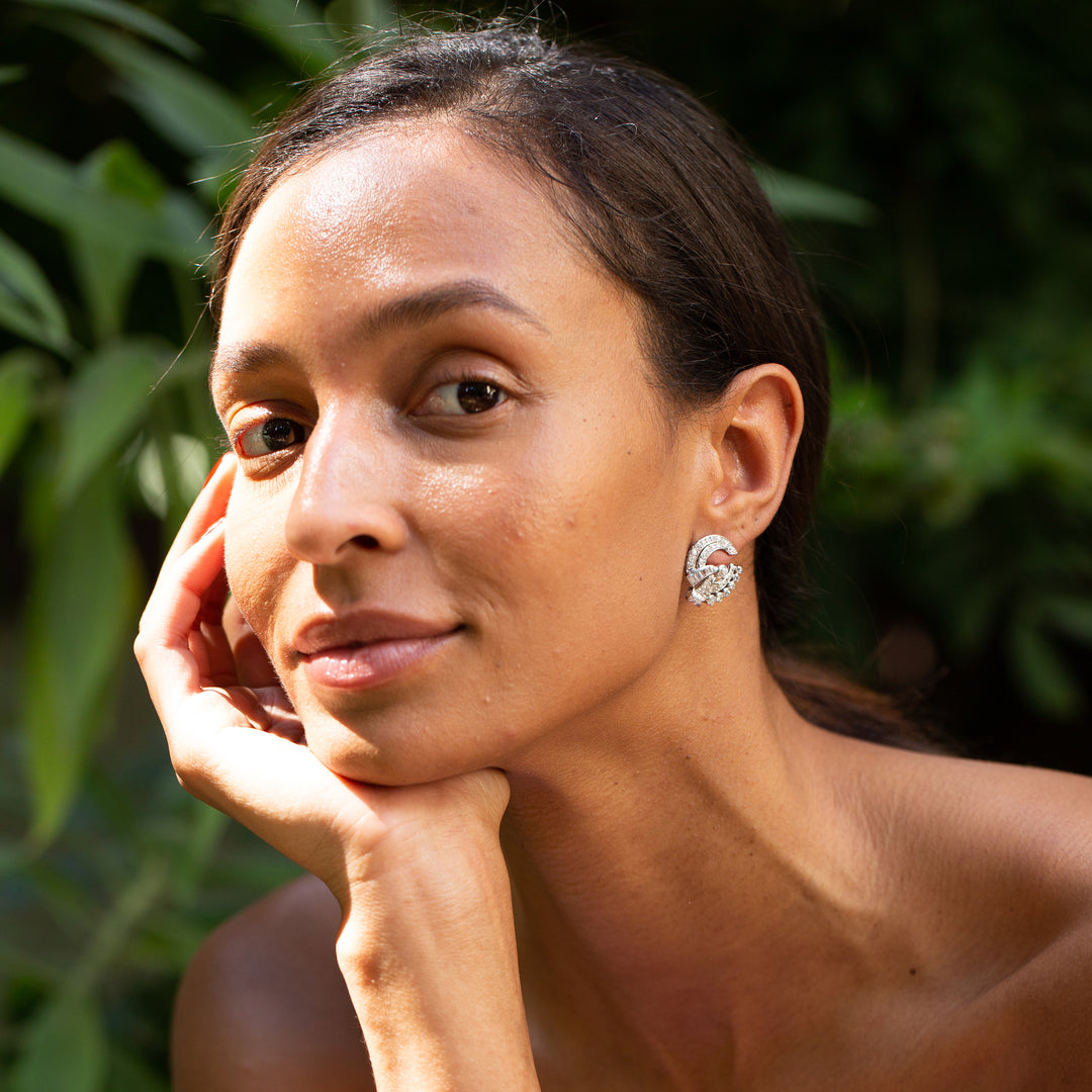 Retro Diamond and Platinum Button Earrings