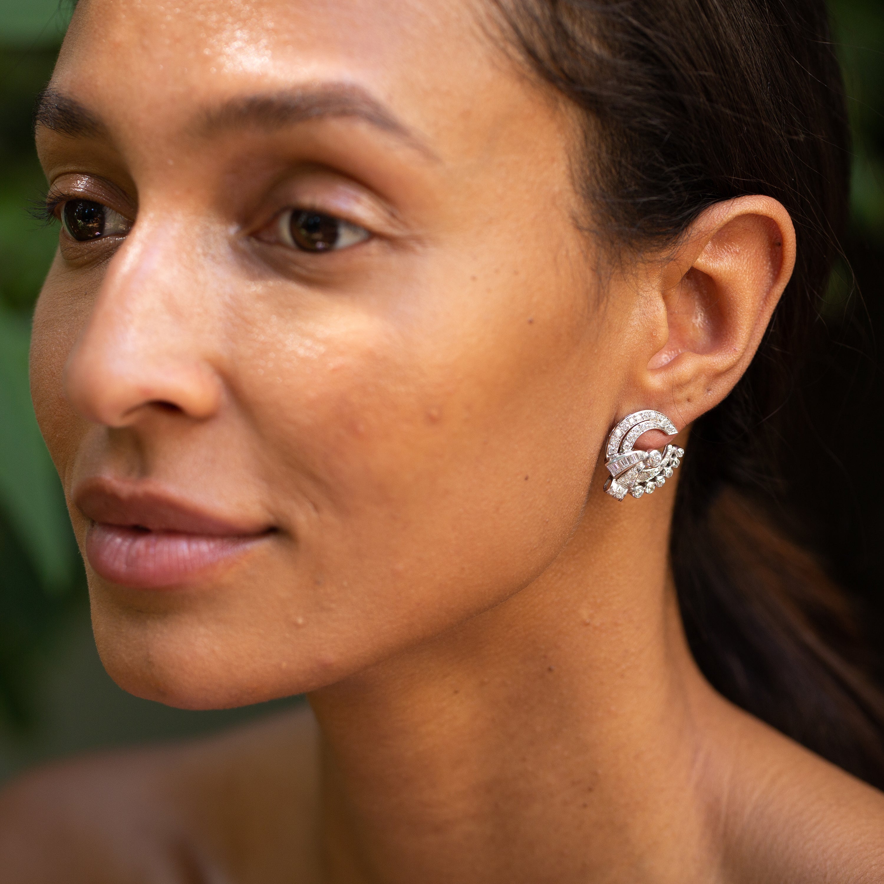 Retro Diamond and Platinum Button Earrings