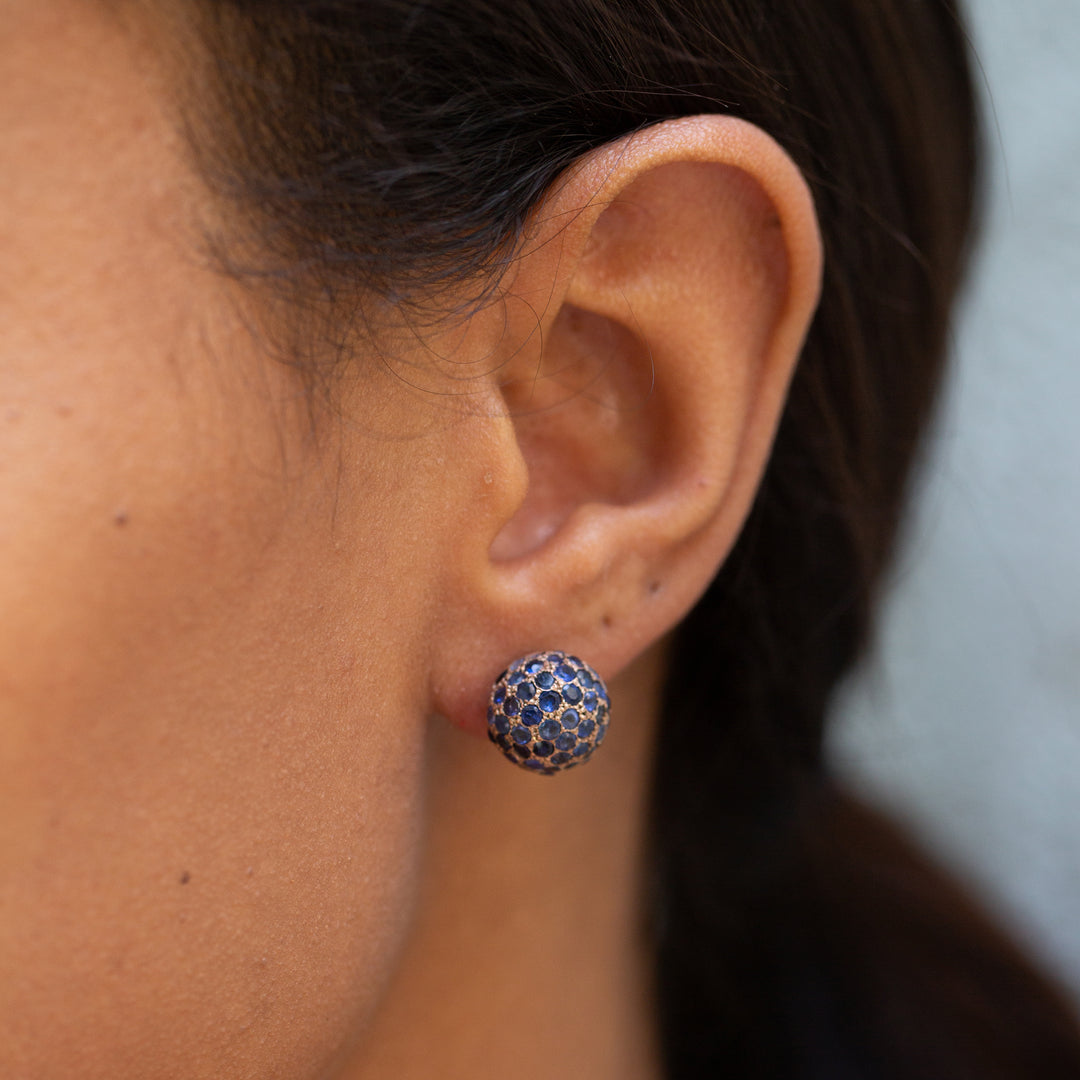 Pave Sapphire and 14k Gold Ball Earrings