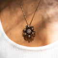 Victorian Diamond Cluster, Black Enamel, and 14k Gold Necklace