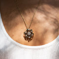 Victorian Diamond Cluster, Black Enamel, and 14k Gold Necklace